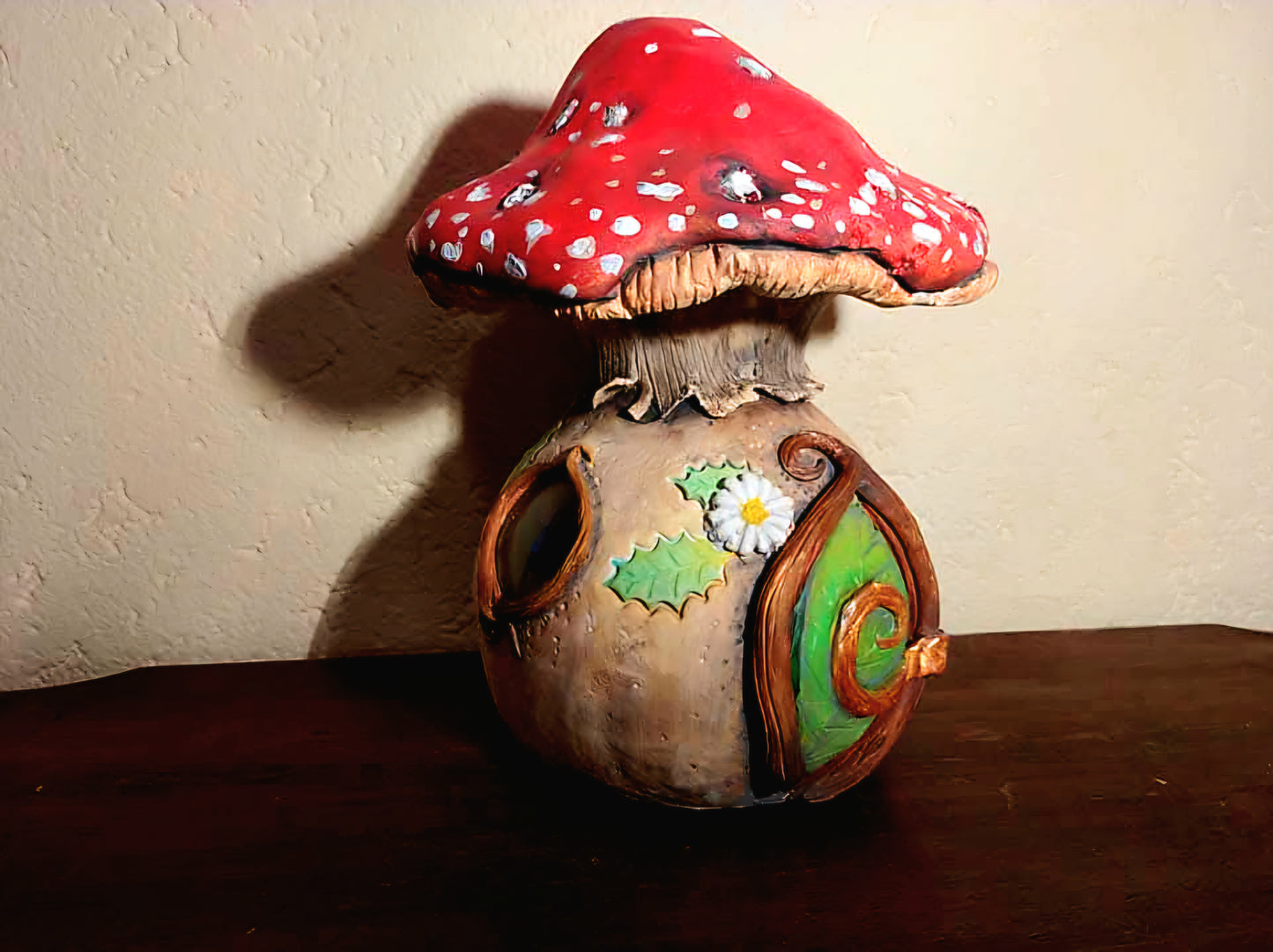 Lampe Maison Champignon Amanite & Marguerites – Pièce Unique 🍄🌼