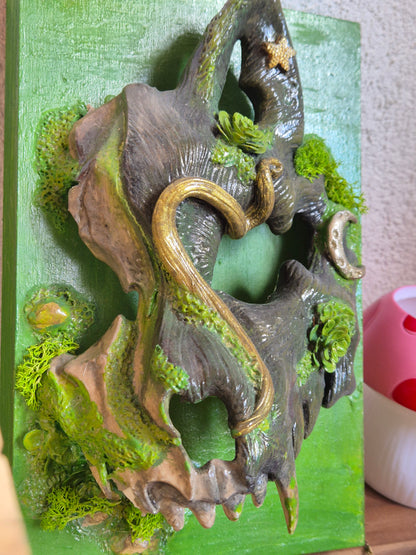 ☠️Tête de loup sculptée murale – Décoration artisanale mystique – Esprit animal & nature