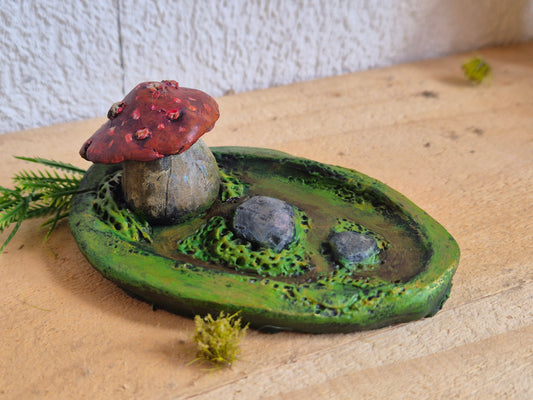🍄 Porte-encens féerique – Champignon & chemin enchanté 🌿